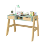 Стол письменный детский, парта 2 ящика Чек многоуровневая, с ножками из массива сосны, зеленый