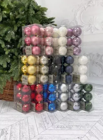 Набор пластиковых шаров Парис 80 мм., розовый перламутр, 6 шт., Christmas DeLuxe (87063)