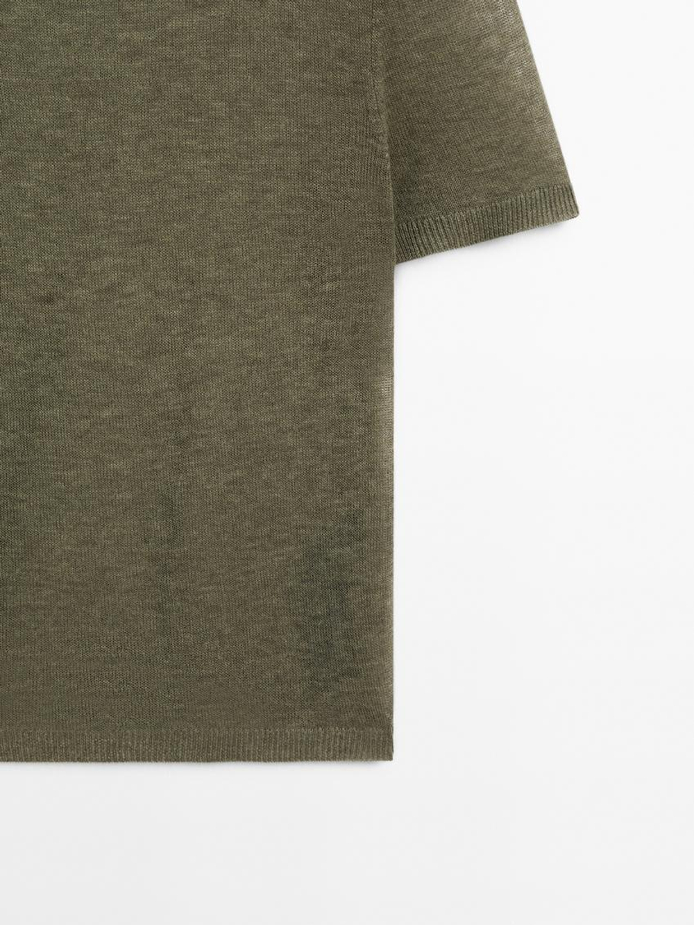 Massimo Dutti Футболка из 100% шерсти ажурной вязки, зеленоватый