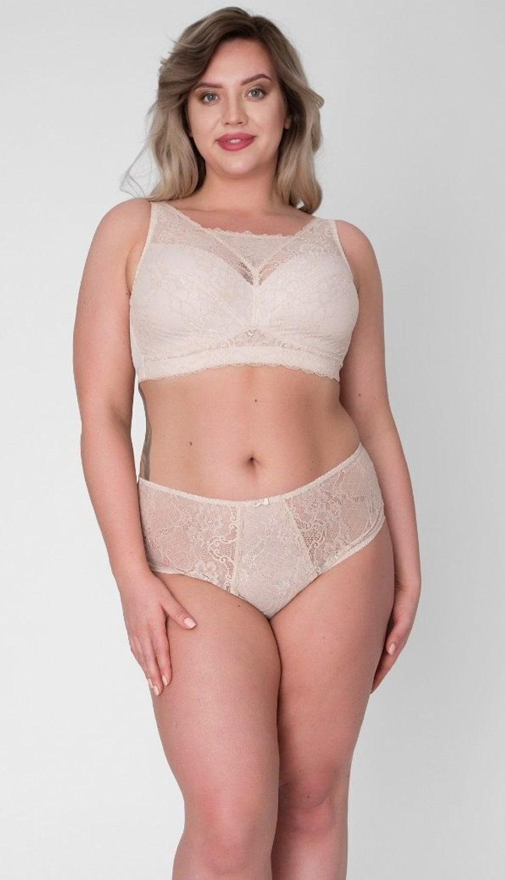 Кружевной бюстгальтер-топ +size с мягкими чашками (Размер: 75K) (Цвет: телесный)