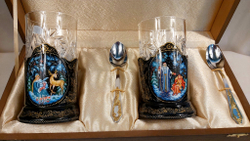 Чайный набор подстаканников (Ручная роспись Палех) №15