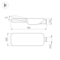 Светильник OXOR-LUMI-789х308-180W Day5000 (GR, 144x80 deg, 230V) IP66 (Arlight, -) 055851