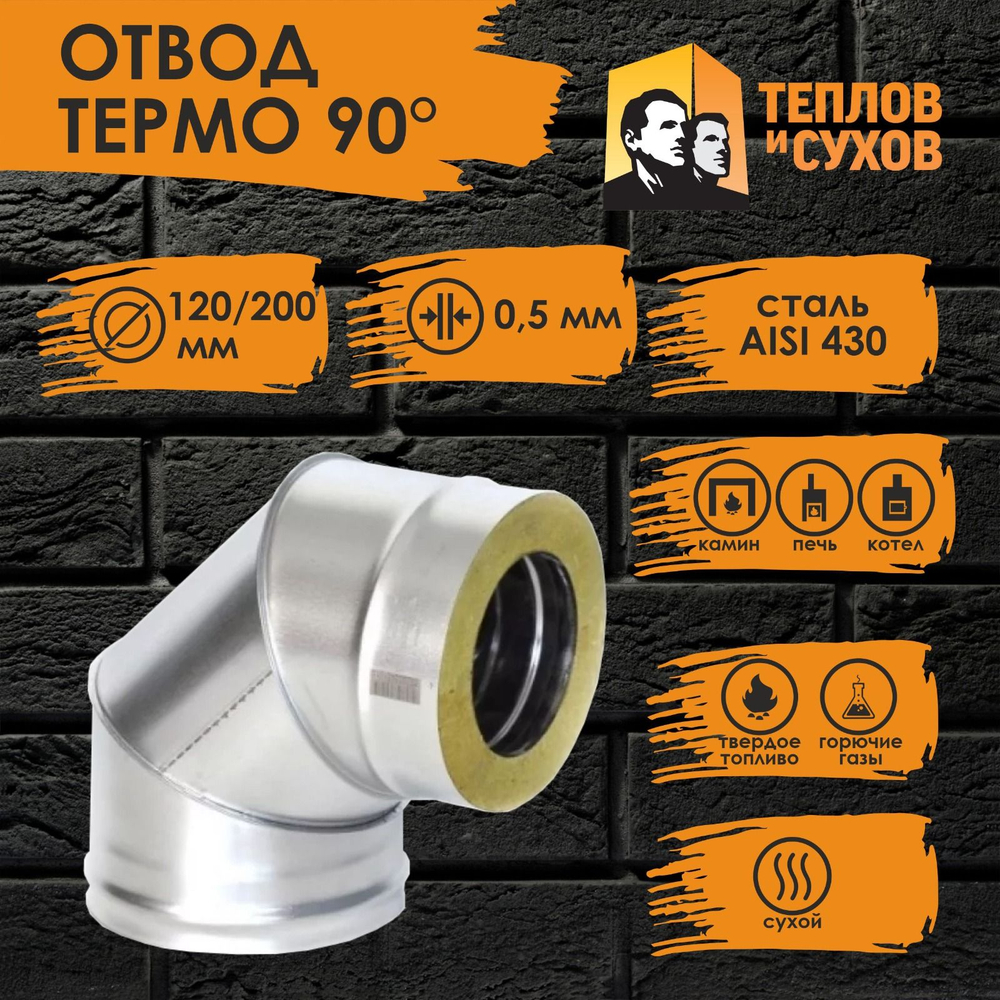 Колено / угол / отвод Термо 87* ОТ-Р 430-0,5/430 D120/200 (3S) Теплов и Сухов для дымохода