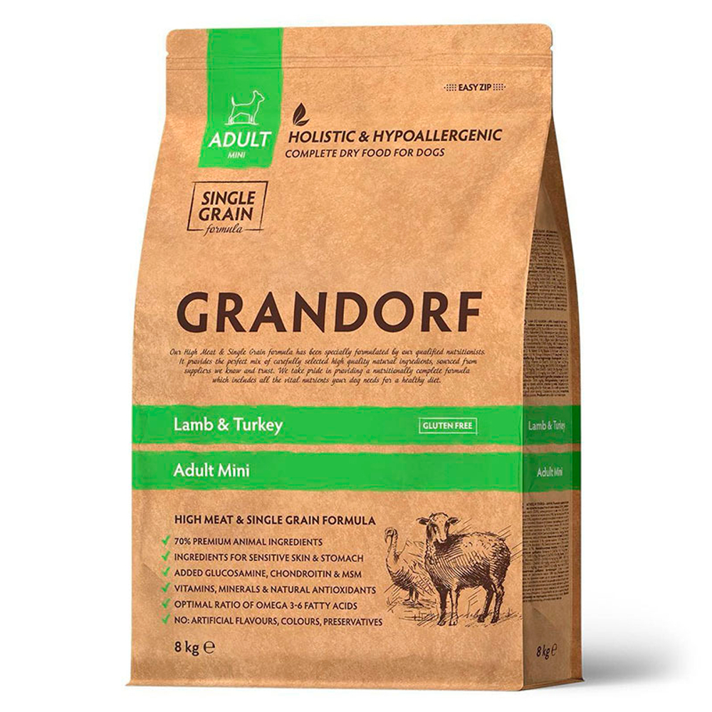 Сухой корм Grandorf Dog Lamb&Turkey MINI с ягненок и индейка для собак мини пород, 8 кг (Грандорф)