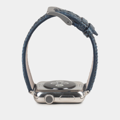 Ремешок для Apple Watch 44/45/46 mm из кожи питона, синего цвета