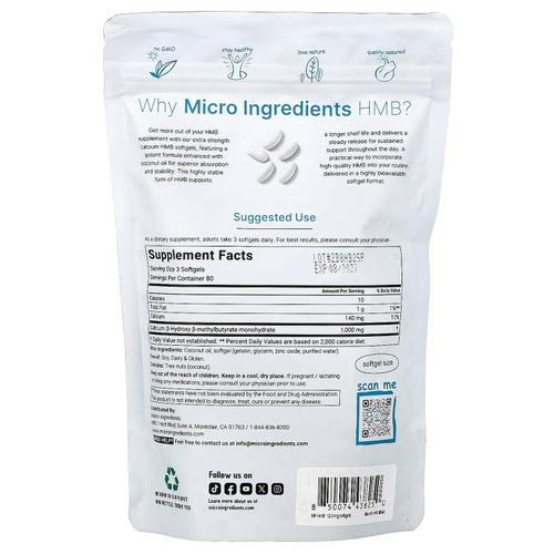 Micro Ingredients, HMB, 240 капсул