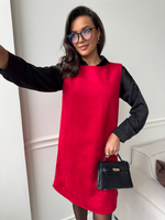 Красное женское платье-сарафан из экозамши офисное без рукавов