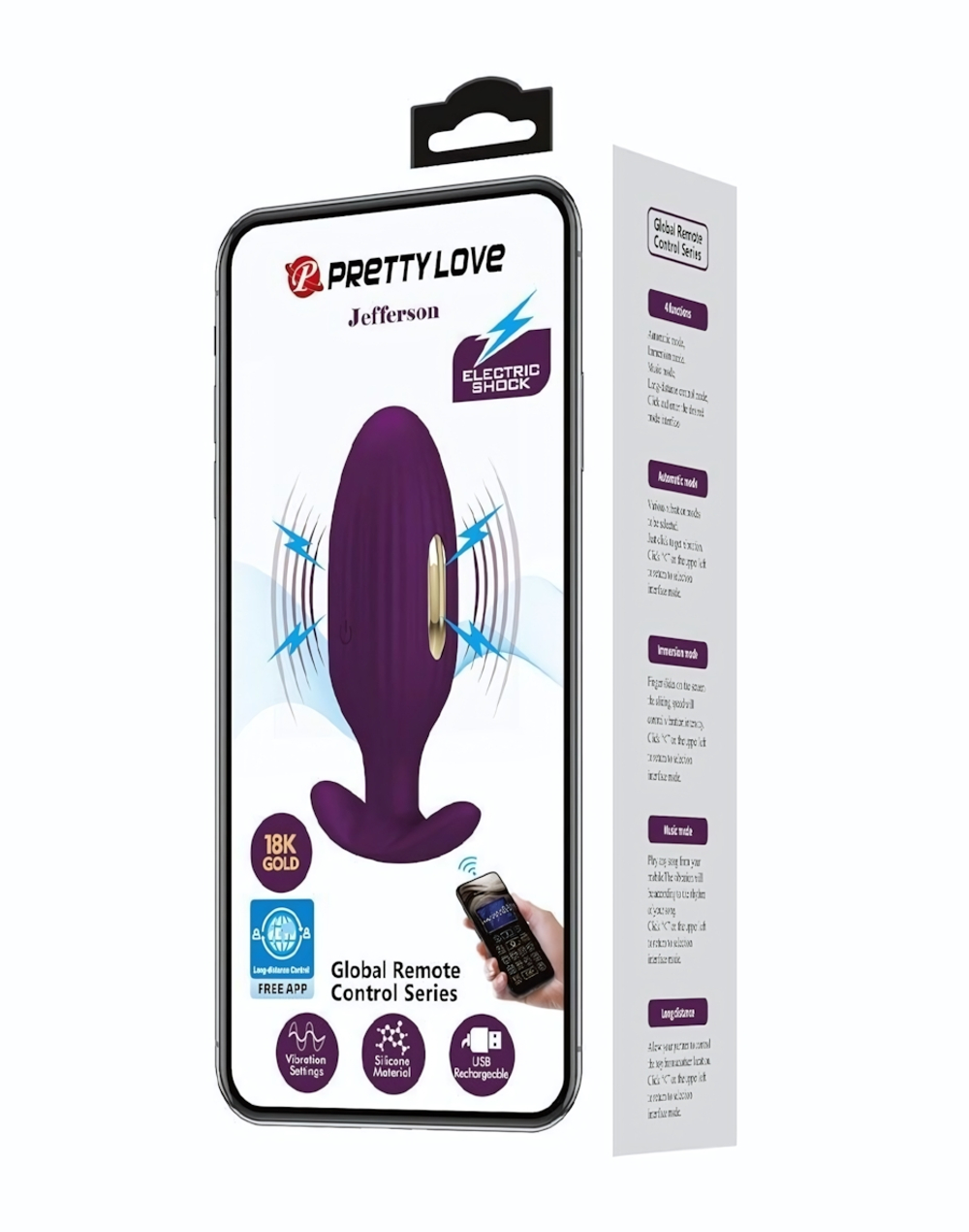 Фиолетовая анальная вибропробка с электростимуляцией Jefferson - 9,2 см. (Цвет: фиолетовый)