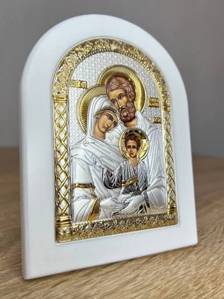 Св. Семейство, икона арочная, белое дерево 105х140