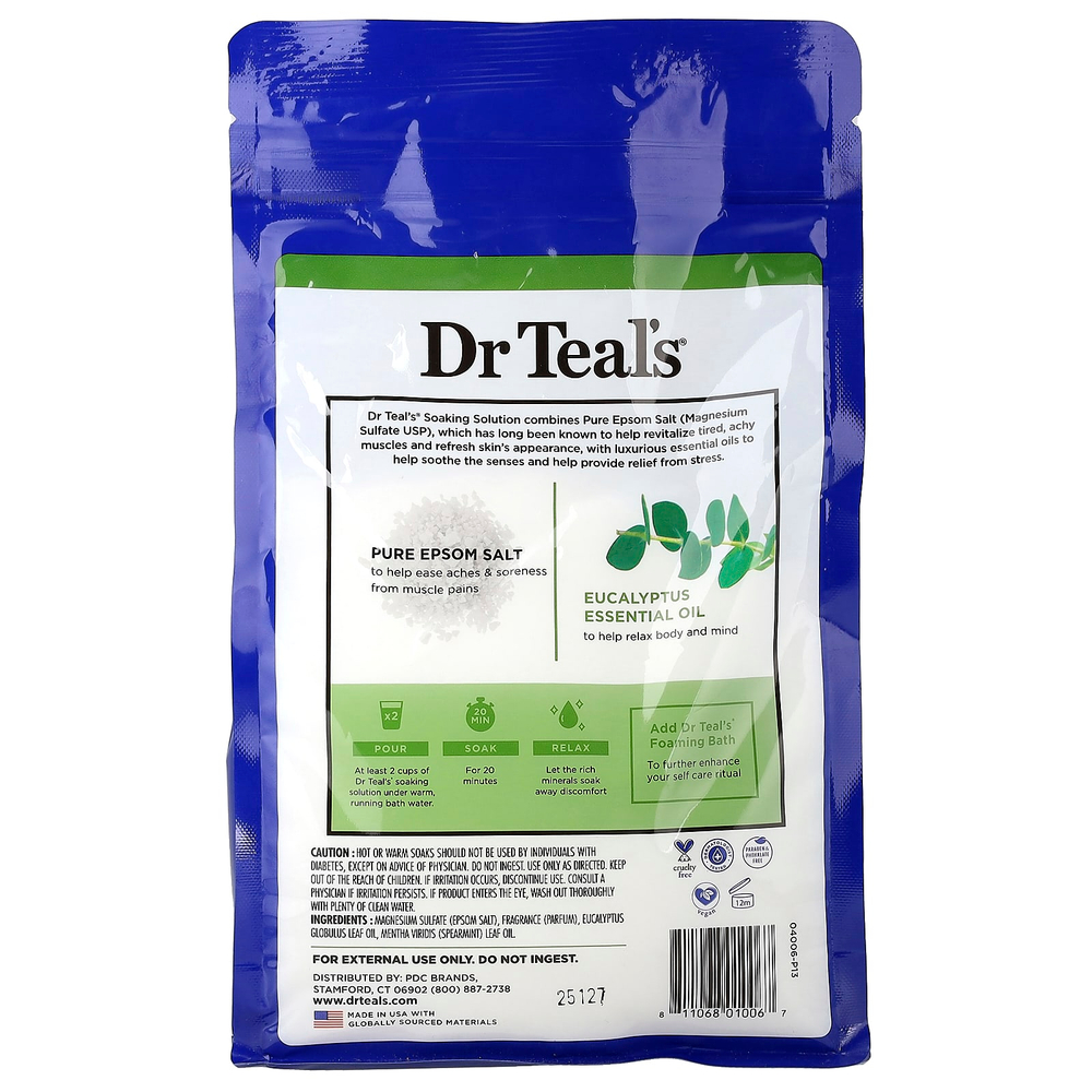 Dr. Teal's, раствор для замачивания с чистой английской солью, эвкалипт и мята, 1,36 кг (3 фунта)