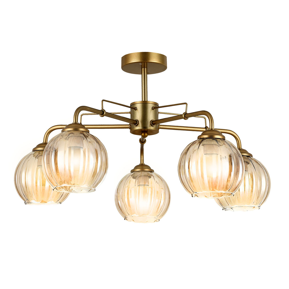 Светильник на штанге 5x60Вт E27, металл/стекло, шампань