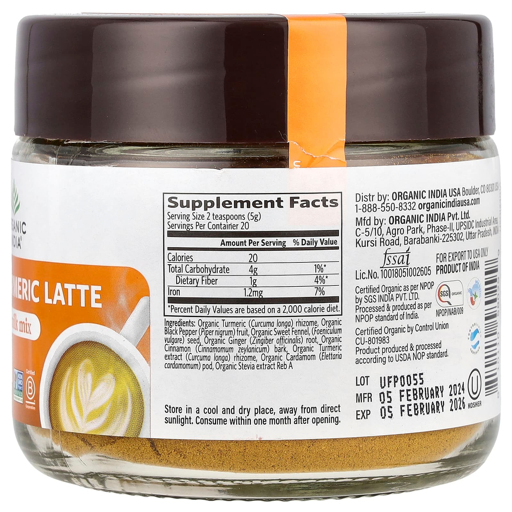 Organic India, Spiced Turmeric Latte, Golden Milk Mix, 3.52 oz (100 g)