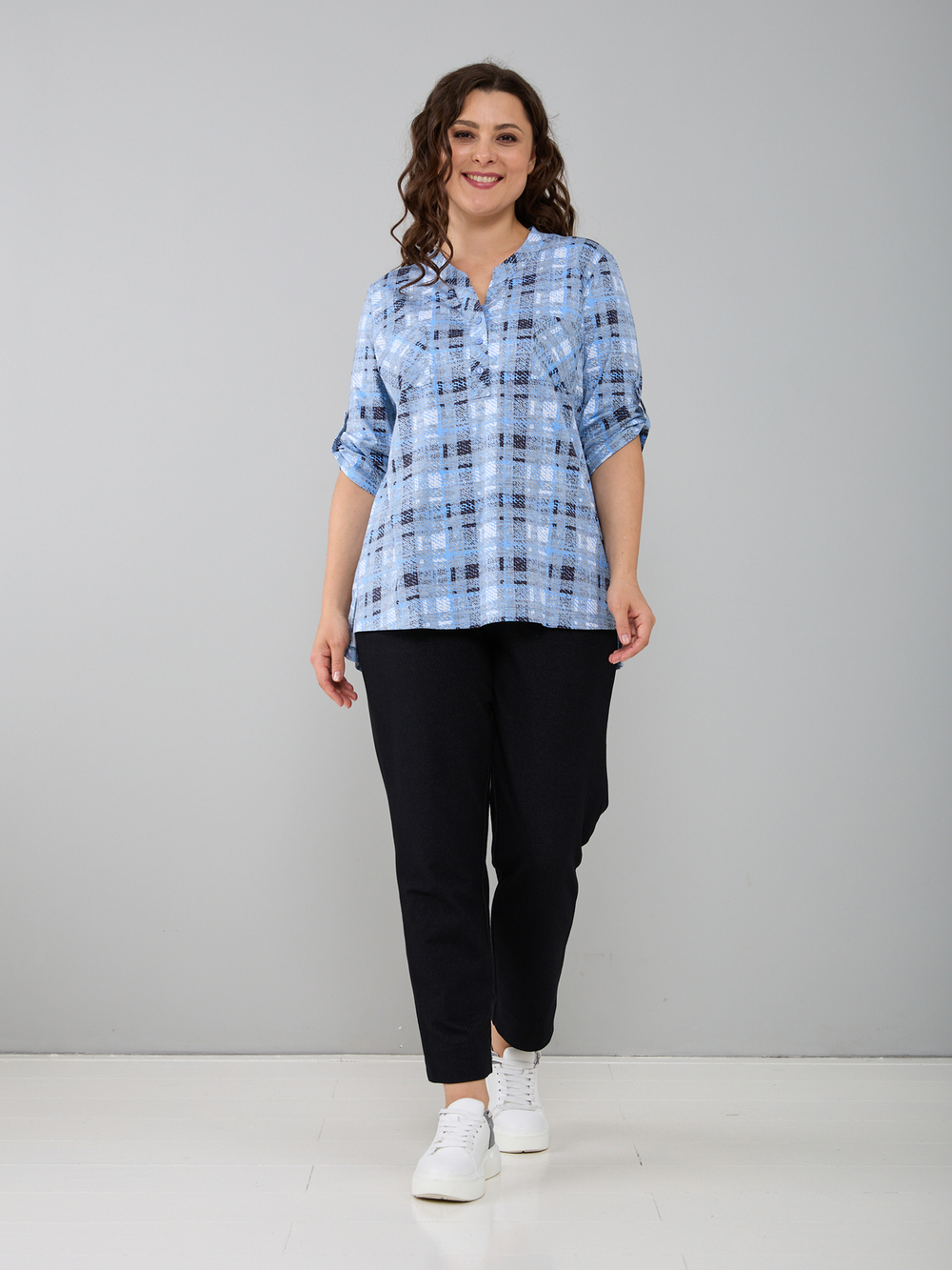 Блузка БЛ-131/сероголубая-клетка