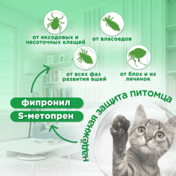 Капли для кошек до 5кг от блох, клещей, вшей, власоедов, а так же для лечения ушной чесотки и предотвращения нападения комаров БлохНэт Форте (Астрафарм), 1пипетка