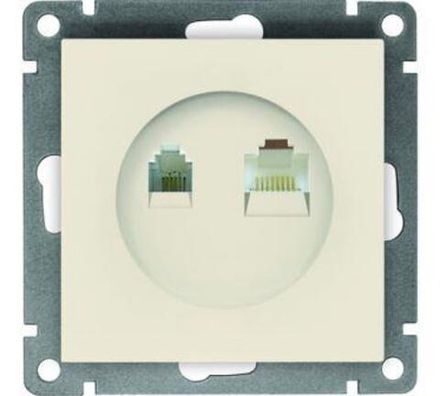 Розетка компьютерная+телефонная "UNIVersal" серия "Афина", с/у, 1А, RJ45, RJ12, слоновая кость (ivor