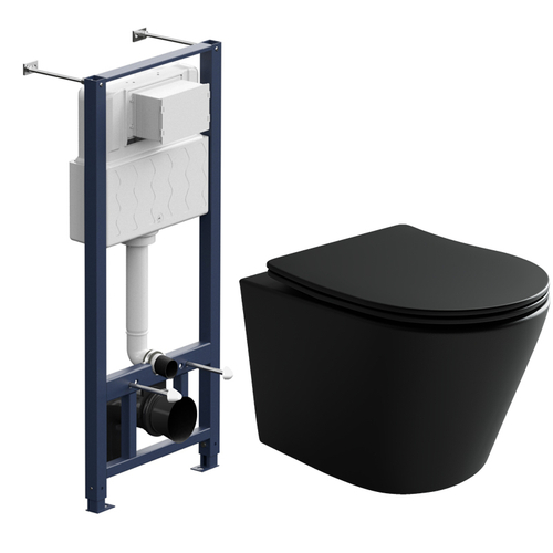 Комплект подвесной безободковый унитаз Ceramica Nova Balearica CN6000MB черный матовый с сиденьем микролифт + инсталляция Am.Pm ProI 012704