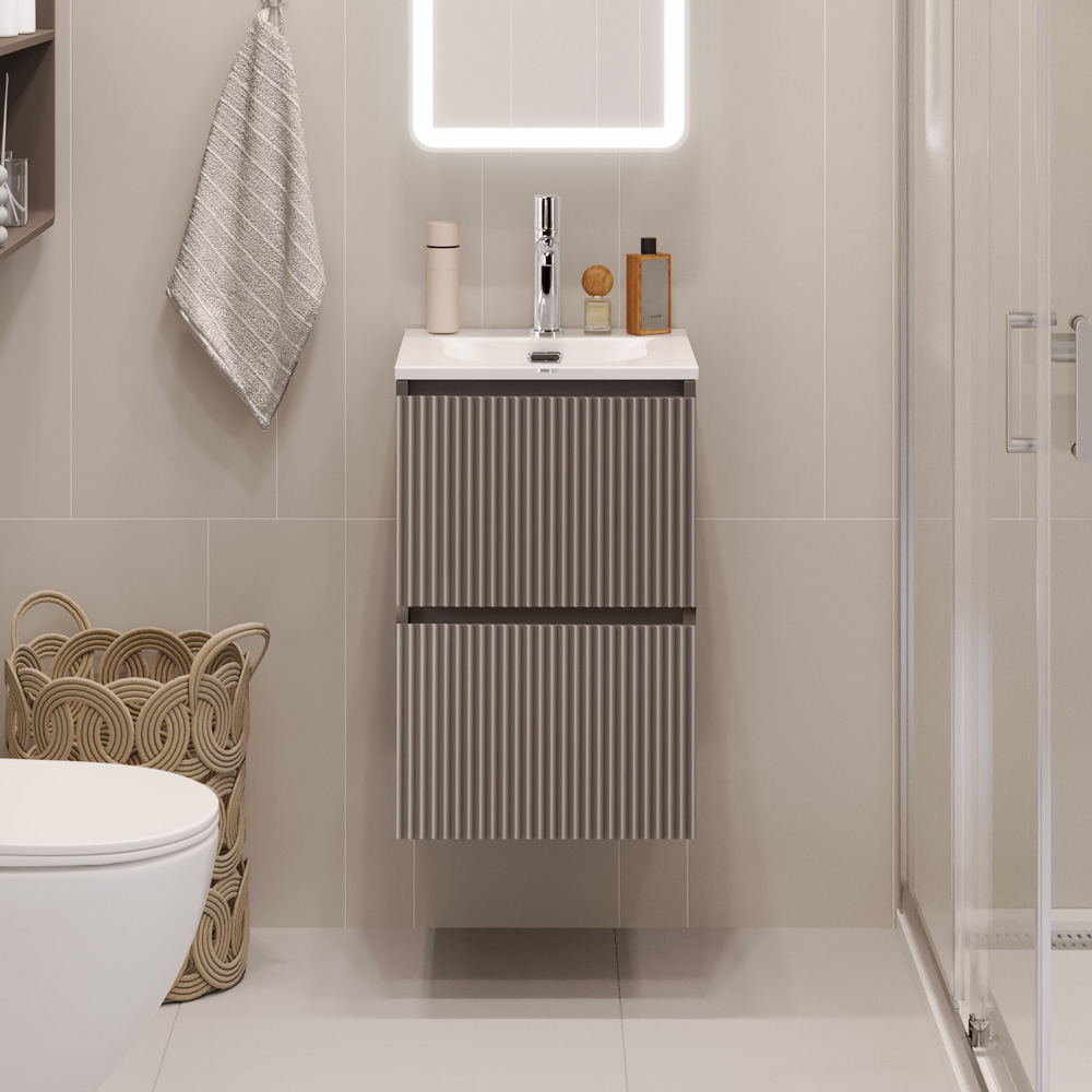 Тумба с раковиной подвесная BelBagno UNO-MINI-400-2C-SO-CO Бежевый матовый, раковина белая BB-8099-3-40