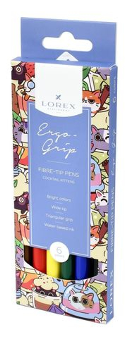 Фломастеры LOREX ERGO-GRIP COCKTAIL KITTENS 6 цв.  с трехгранным захватом