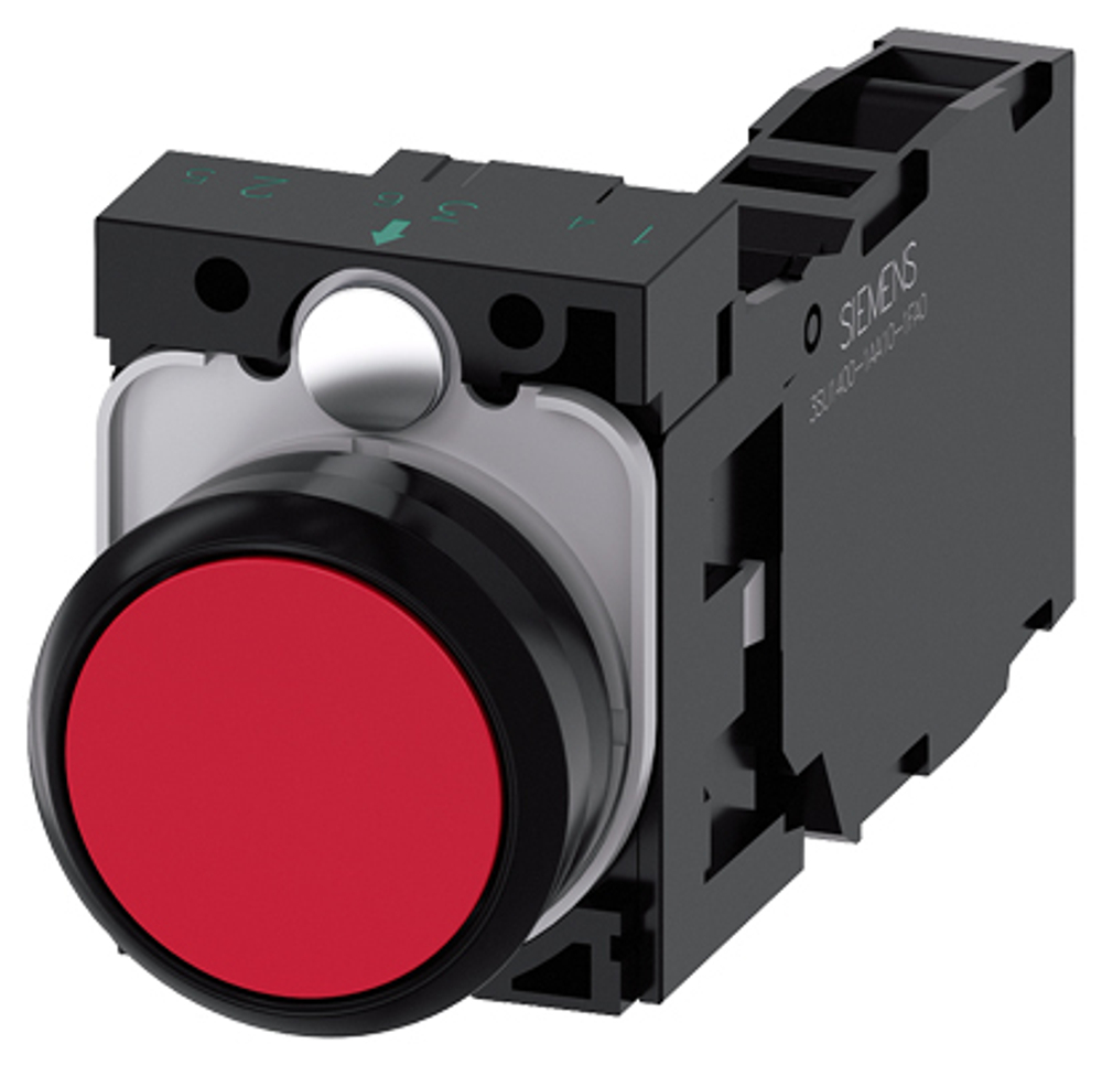 3SU1100-0AB20-1FA0 КНОПКА, 22MM, КРУГЛАЯ, ПЛАСТИК, КРАСНАЯ, ПЛОСКАЯ КНОПКА, КОНТАКТЫ МГНОВЕННОГО ДЕЙ