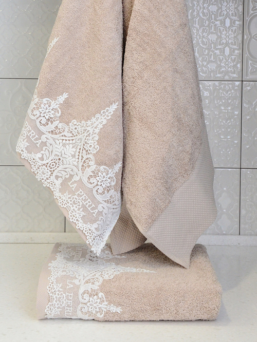 Полотенце с кружевной отделкой 50х90 | бежевый