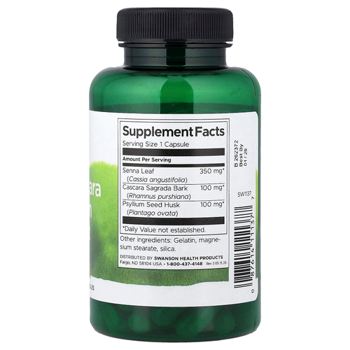 Swanson, Комплекс из сенны, какары и физлиума, 90 капсул