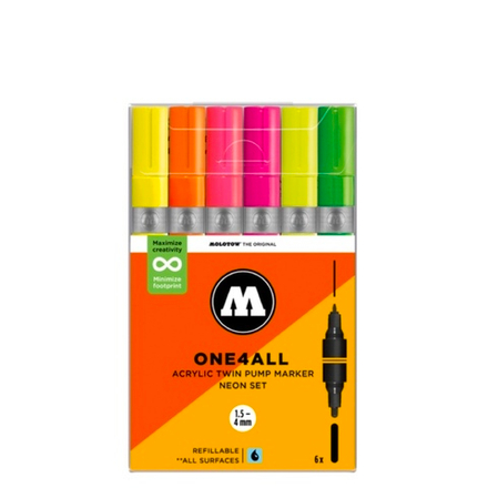 Набор маркеров Molotow ONE4ALL 227HS-CO Twin - 6шт Neon-Set (1,5/4мм)