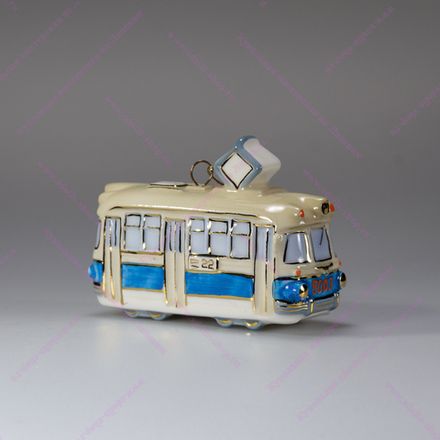 Фарфоровая ёлочная игрушка Трамвай