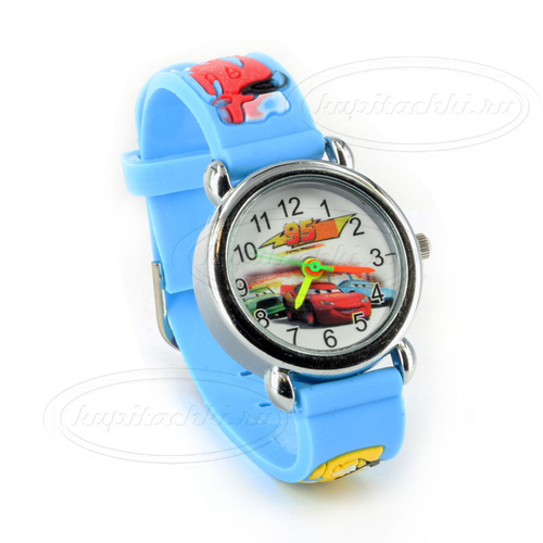 Часы наручные с голубым браслетом "Тачки"