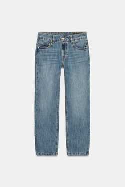 ZARA ДЖИНСЫ ZW COLLECTION CIGARRETE СО СРЕДНЕЙ ПОСАДКОЙ, ВЫЦВЕТШИЙ СИНИЙ