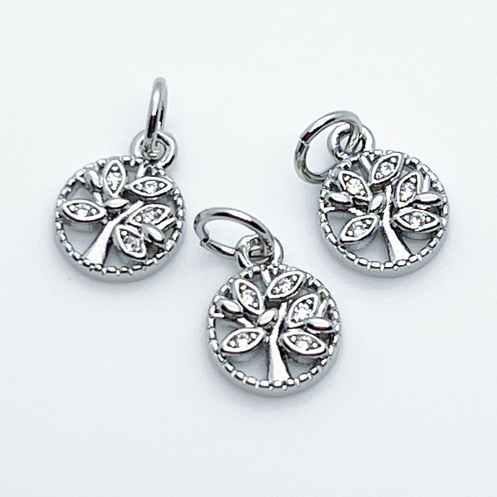 Подвеска Древо жизни, цвет серебро, фианиты, размер 10*8 мм, цена за 1 шт