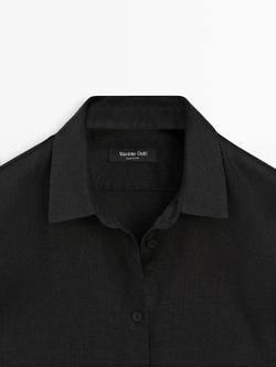 Massimo Dutti Льняная рубашка свободного кроя, черный