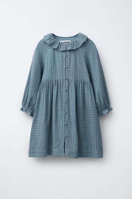 ZARA Х BENSIMON ® ПЛАТЬЕ В КЛЕТКУ С ДЛИННЫМИ РУКАМИ, СВЕТЛО-ГОЛУБОЙ