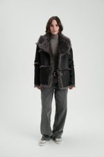 Двусторонняя чёрно-серая шуба-дублёнка