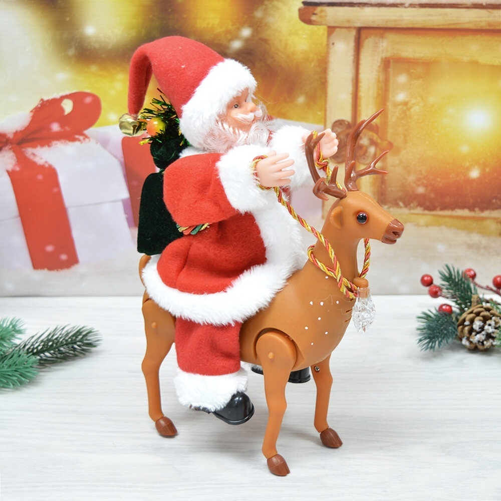 Сувенир "Дед Мороз" музыкальный 28см, в красной шубе на олене, микс (работает от 2*АА)