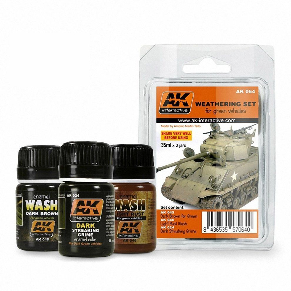 Набор красок AK Interactive Weathering Set for Green Vehicles
