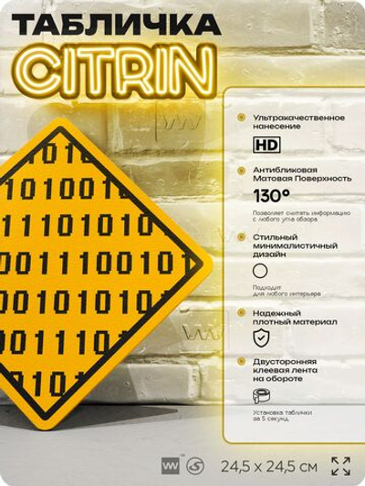 Табличка декоративная "Единицы и нули" на дверь и стену, для программиста, информационная, декоративный знак, 24,5х24,5 см, пластиковая, Айдентика Технолоджи