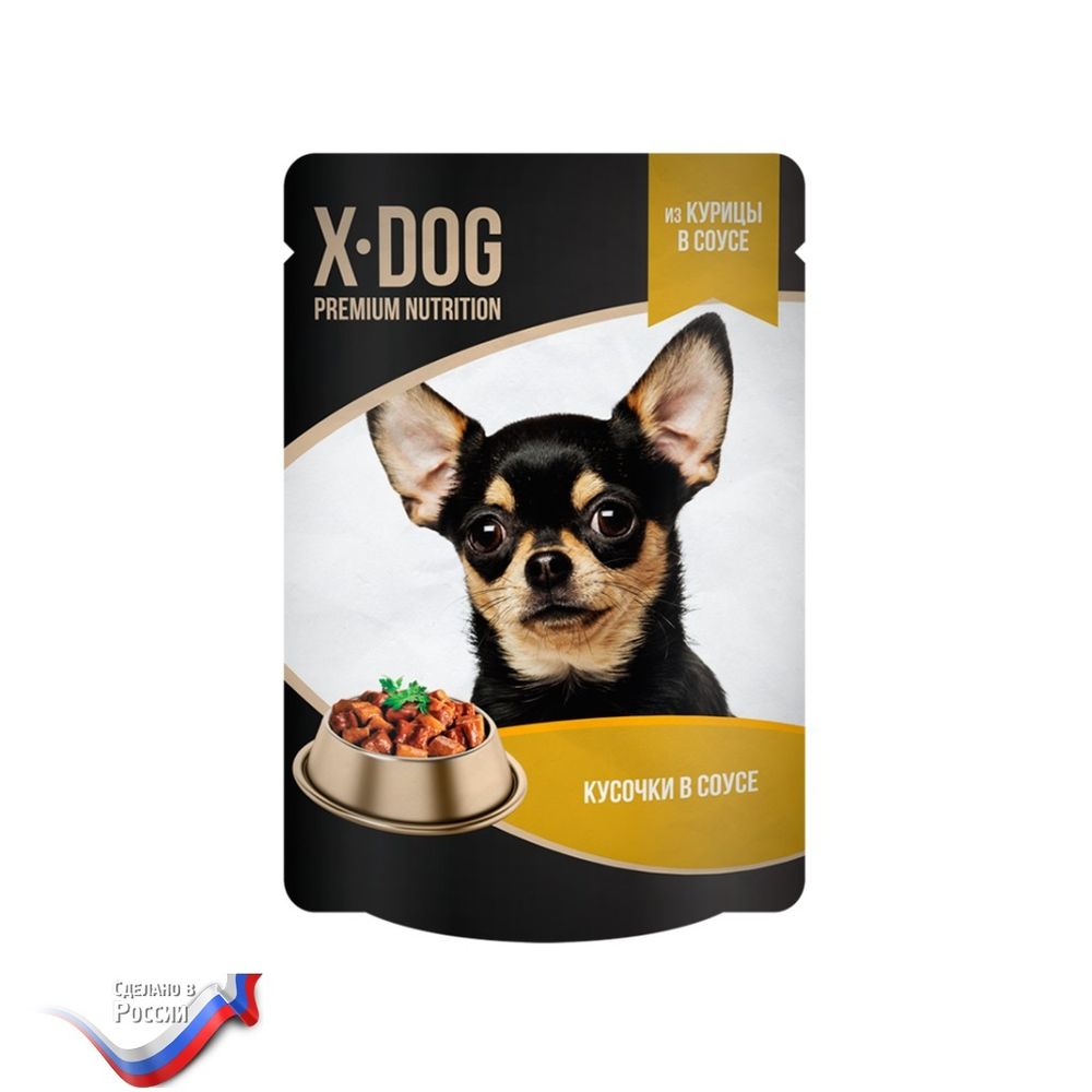 X-Dog из курицы в соусе Корм консервированный полнорационный X-DOG для взрослых собак. Кусочки в соусе из курицы. 24 шт. по 85г