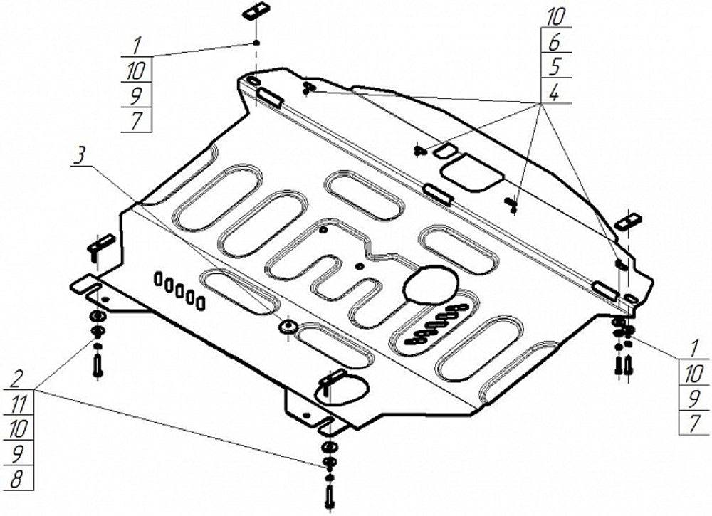 Защита стальная для Hyundai Sonata VI, Kia Optima III (РФ рынок) Motodor.70918