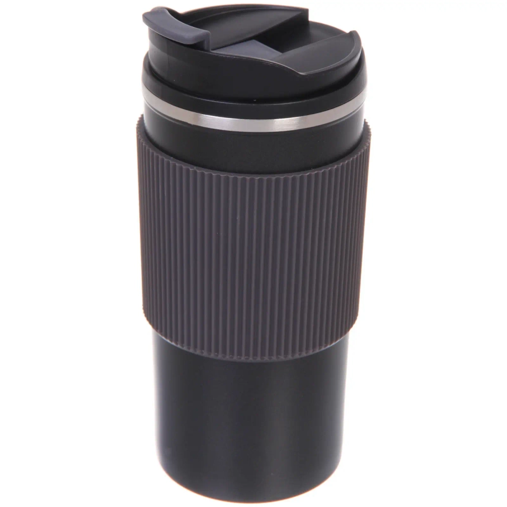 Термокружка 450мл «Стиль» с силиконовой вставкой, цвет черный