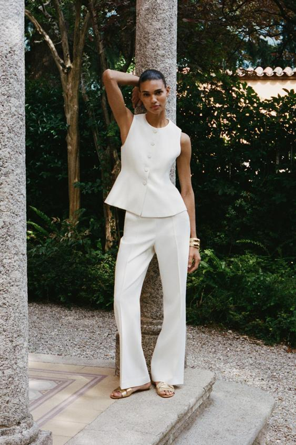 ZARA ПРЯМЫЕ БРЮКИ С ВЫСОКОЙ ПОСАДКОЙ, ЭКРЮ