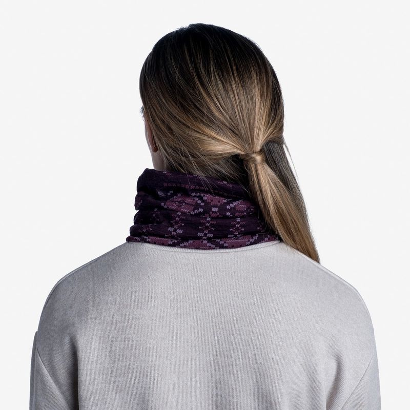 Тонкий шерстяной шарф-труба Buff Wool lightweight Frieze Deep Purple Фото 3