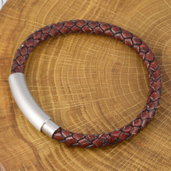 Шнур кожаный плетеный красный винтаж 6 мм (цена за 10 см)