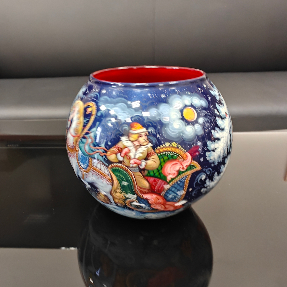 Вазочка с ручной росписью Палех "Морозко"