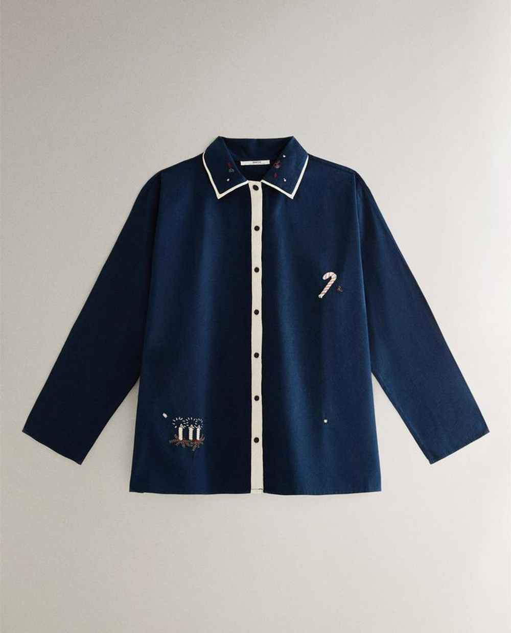 ZARA HOME ПИЖАМА С РОЖДЕСТВЕНСКОЙ ВЫШИВКОЙ, СИНИЙ