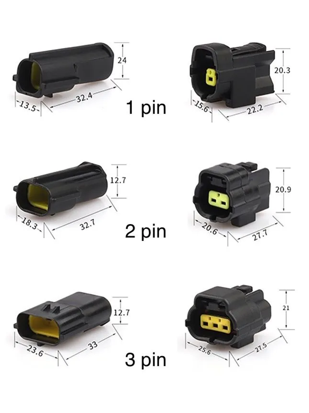 Разъем герметичный 2 pin (2 контакта), без проводов, 2 комплекта, универсальный (мама + папа)