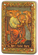 Инкрустированная Икона Святой апостол и евангелист Марк 15х10см на натуральном дереве, в подарочной коробке