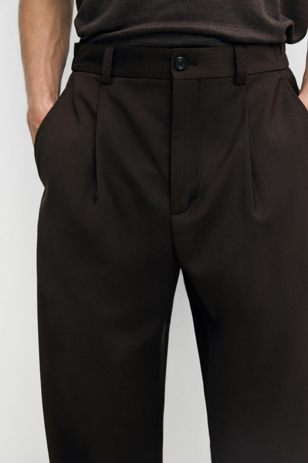 Massimo Dutti Свободные шерстяные брюки с вытачками, коричневый
