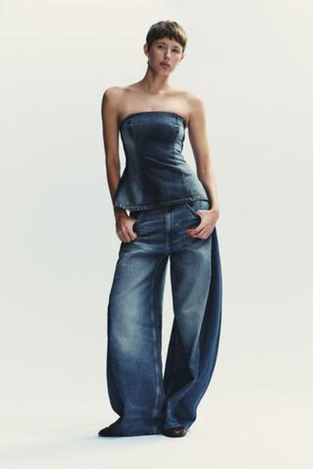 ZARA ДЖИНСЫ BALLOON OVERSIZE TRF С ВЫСОКОЙ ПОСАДКОЙ, МОРСКОЙ СИНИЙ