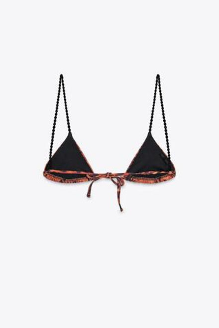 ZARA БИКИНИ-ТОП С КОНТРАСТНЫМ ПРИНТОМ, РЫЖЕВАТО-КОРИЧНЕВЫЙ