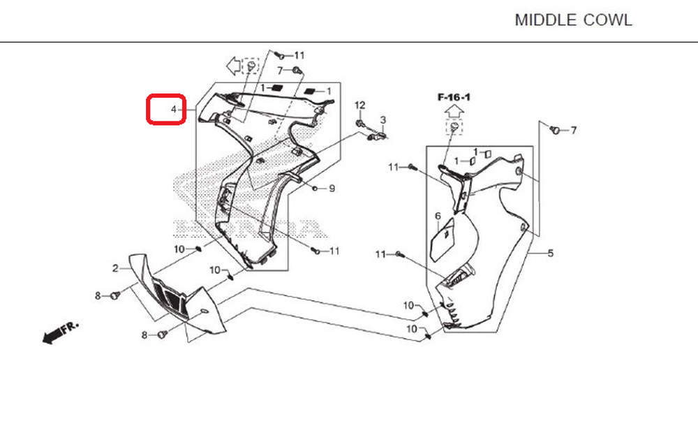 64310-KZZ-305ZB (64300-KZZ-M20ZA  no labels). COWL ASSY., R. MIDDLE